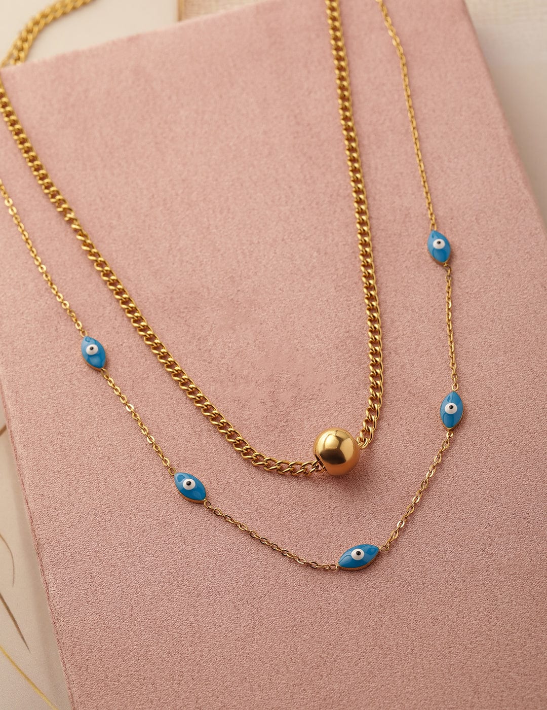 18K Gold-Plated Stainless Steel Tarnish-Free Waterproof Evil Eye Layered Necklace Chain & Necklace