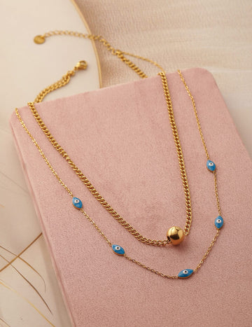 18K Gold-Plated Stainless Steel Tarnish-Free Waterproof Evil Eye Layered Necklace Necklace & Chains