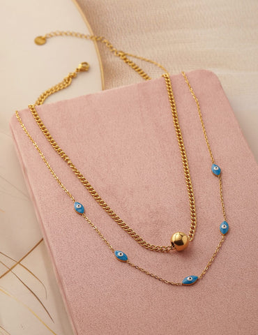 18K Gold-Plated Stainless Steel Tarnish-Free Waterproof Evil Eye Layered Necklace Necklace & Chains