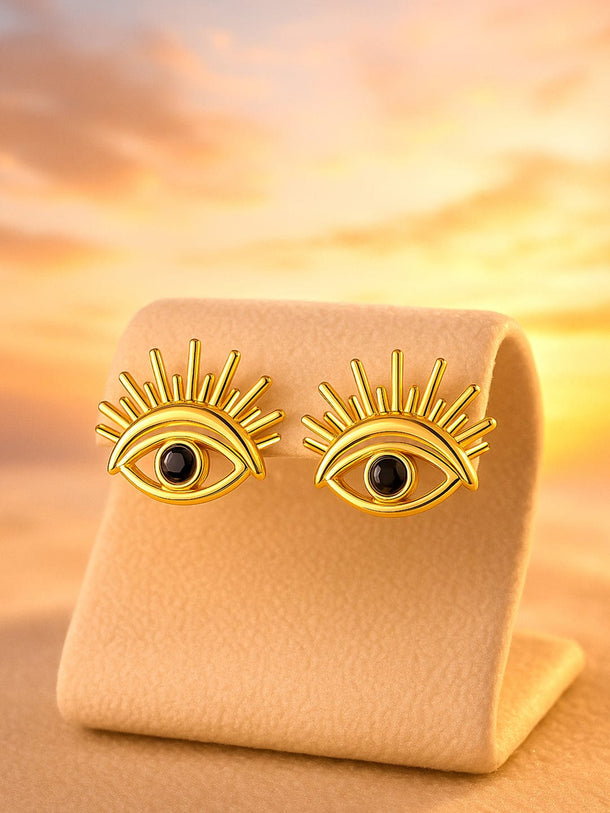 18K Gold Plated Stainless Steel Tarnish-Free Waterproof Evil Eye Stud Earrings Stud Earrings