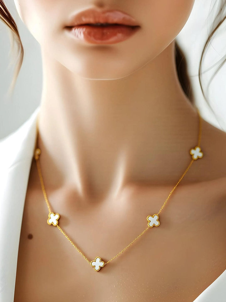 18K Gold-Plated Stainless Steel Tarnish-Free Waterproof Flora Motif Necklace Chain & Necklace