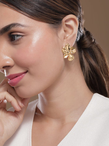 18K Gold Plated Stainless Steel Tarnish-Free Waterproof Floral Stud Earrings Earrings