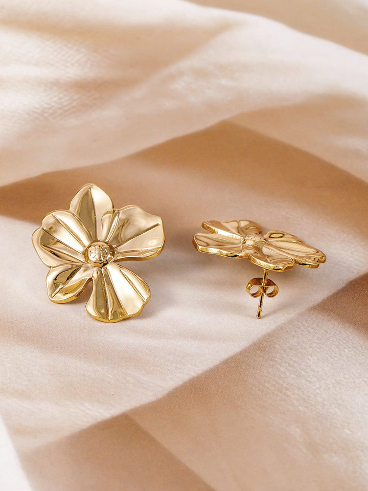 18K Gold Plated Stainless Steel Tarnish-Free Waterproof Floral Stud Earrings Earrings