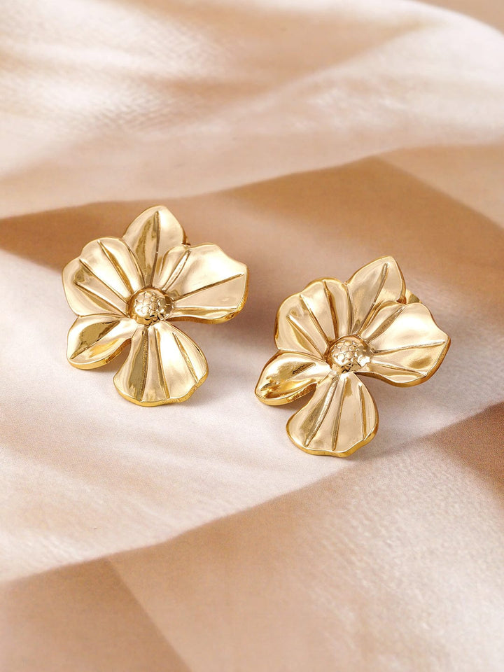 18K Gold Plated Stainless Steel Tarnish-Free Waterproof Floral Stud Earrings Earrings
