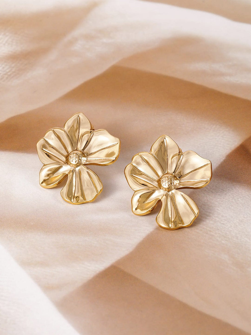 18K Gold Plated Stainless Steel Tarnish-Free Waterproof Floral Stud Earrings Earrings