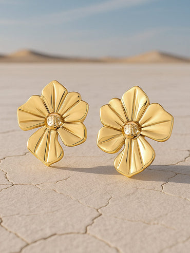 18K Gold Plated Stainless Steel Tarnish-Free Waterproof Floral Stud Earrings Stud Earrings