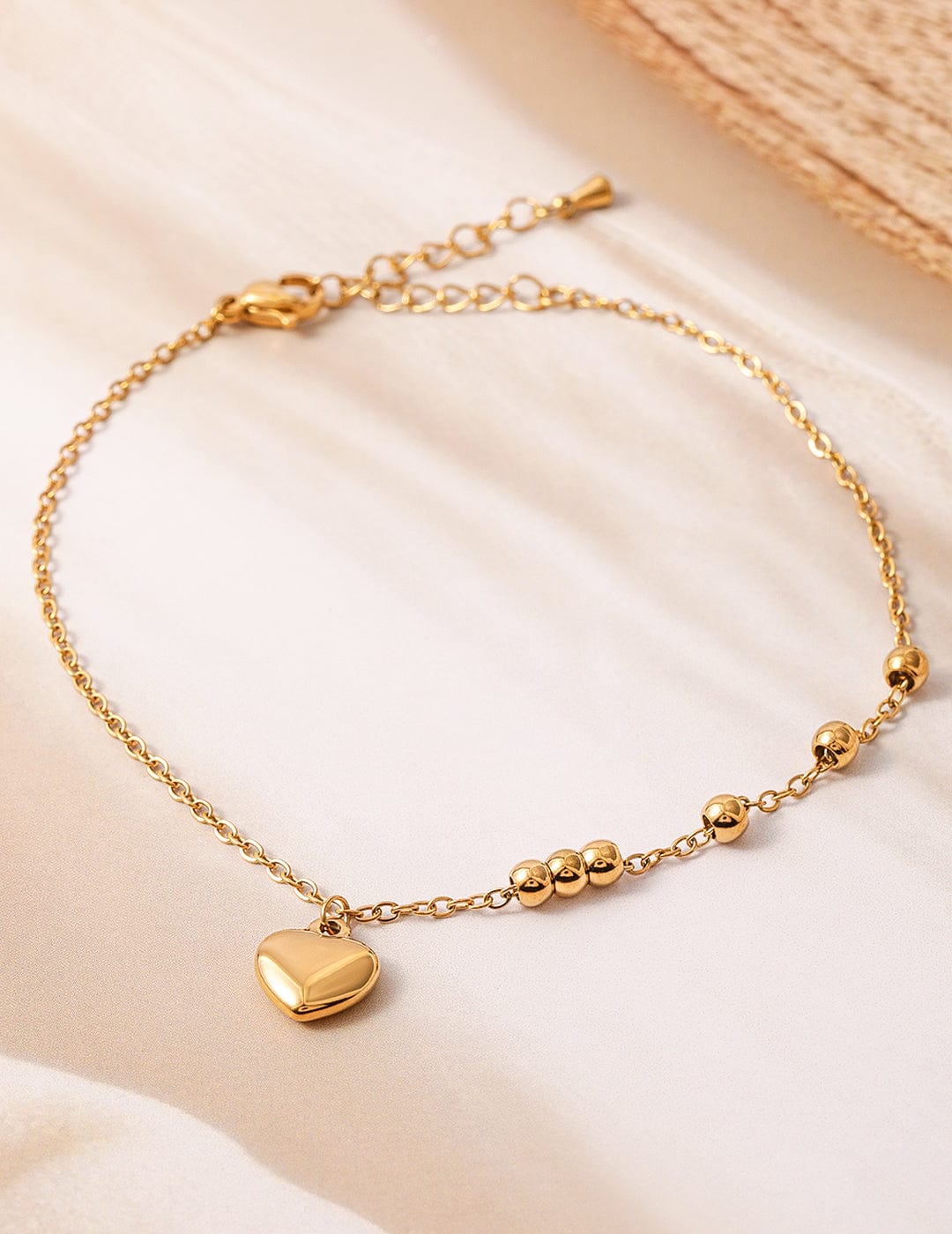 18K Gold Plated Stainless Steel Tarnish-Free Waterproof Heart Charm Anklet Anklet