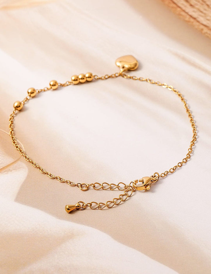 18K Gold Plated Stainless Steel Tarnish-Free Waterproof Heart Charm Anklet Anklet