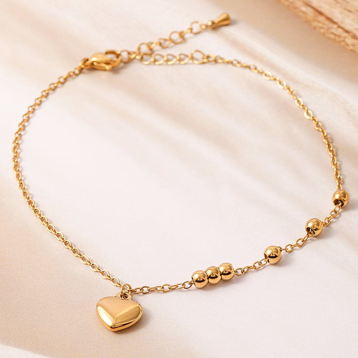 18K Gold Plated Stainless Steel Tarnish-Free Waterproof Heart Charm Anklet Anklet