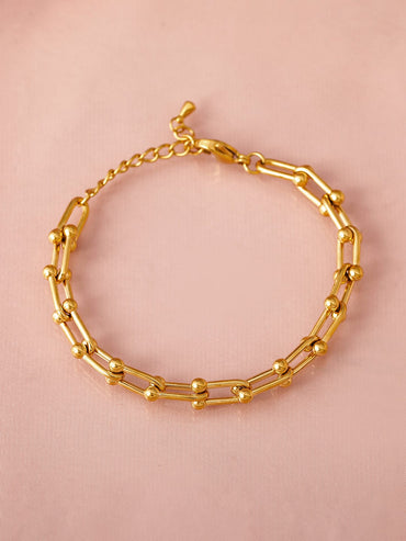 18K Gold-Plated Stainless Steel Tarnish-Free Waterproof Link Bracelet Wristwear