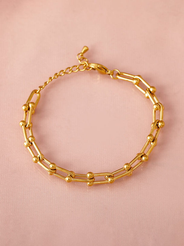 18K Gold-Plated Stainless Steel Tarnish-Free Waterproof Link Bracelet Wristwear