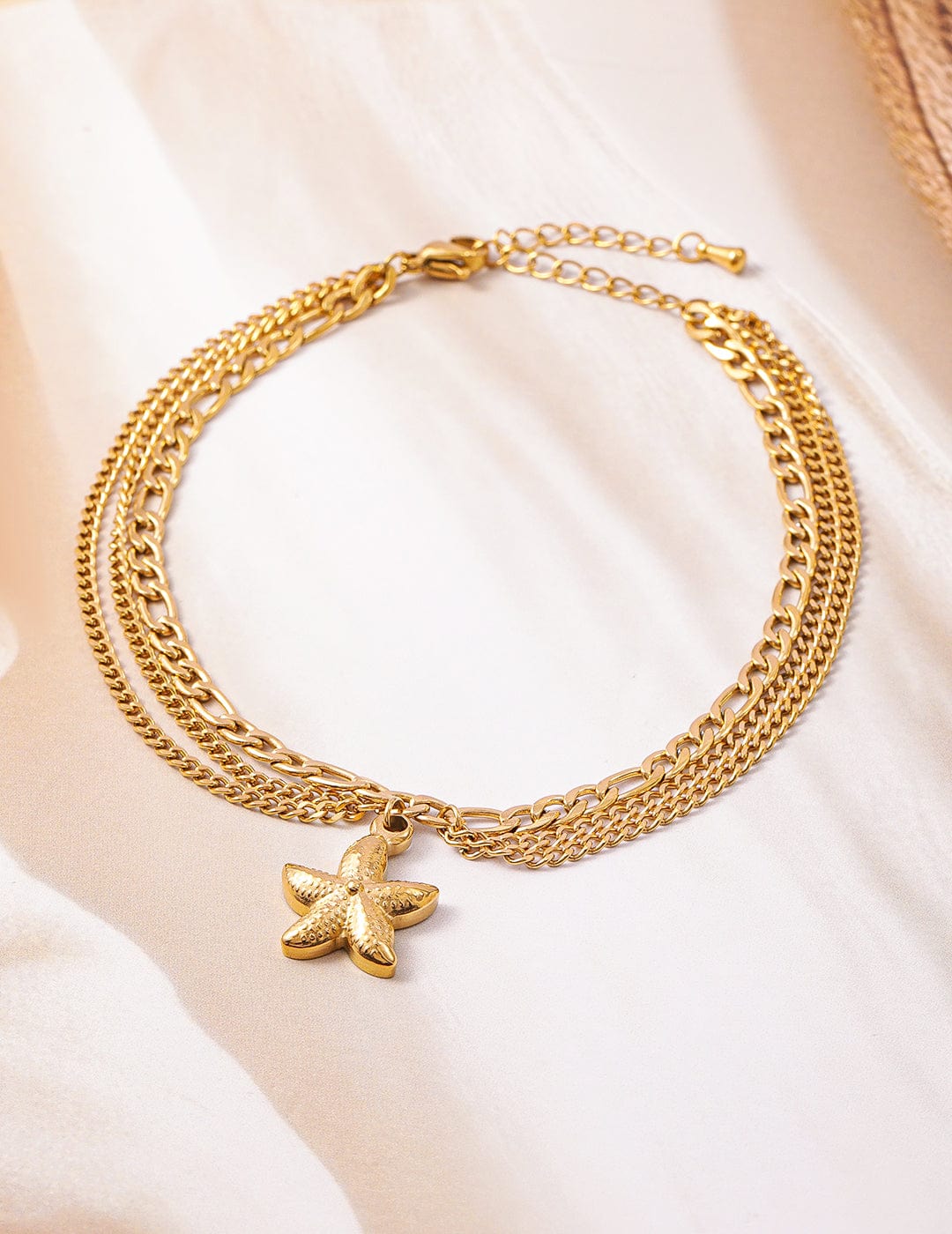 18K Gold Plated Stainless Steel Tarnish-Free Waterproof Multilayer Starfish Charm Anklet Anklet