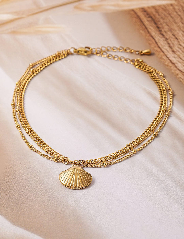 18K Gold Plated Stainless Steel Tarnish-Free Waterproof Shell Charm Anklet Anklet