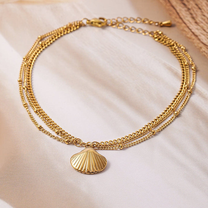 18K Gold Plated Stainless Steel Tarnish-Free Waterproof Shell Charm Anklet Anklet