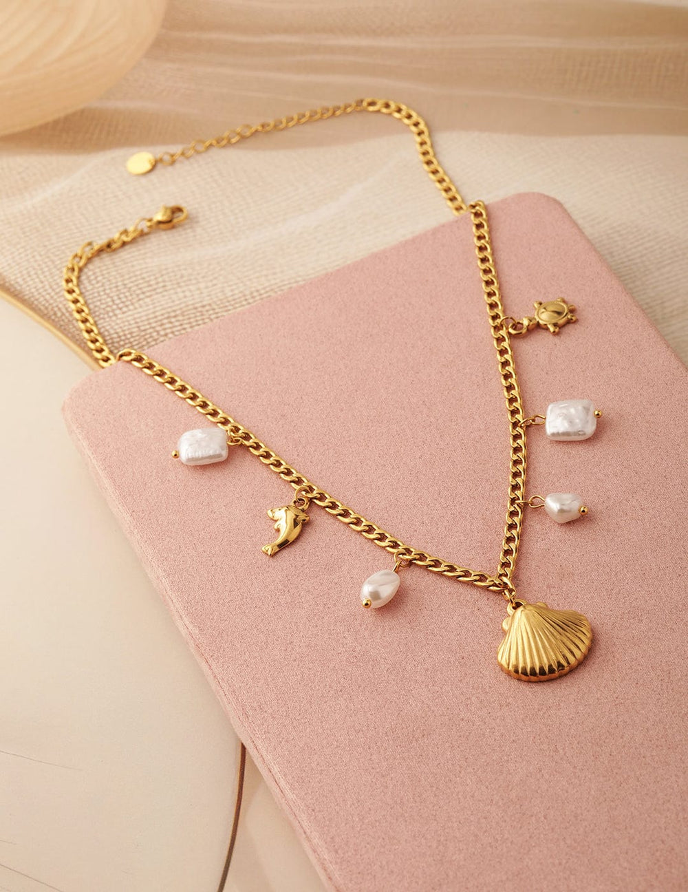 18K Gold-Plated Stainless Steel Tarnish-Free Waterproof Shell & Charm Necklace Chain & Necklace