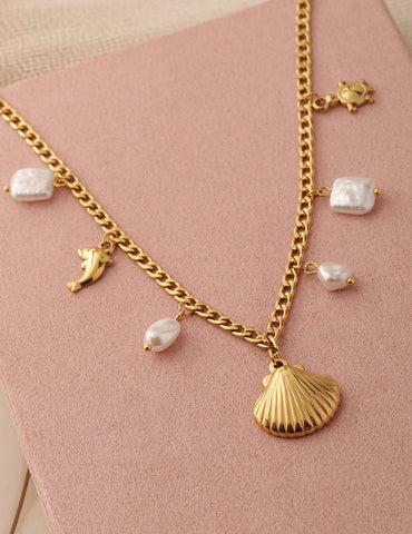 18K Gold-Plated Stainless Steel Tarnish-Free Waterproof Shell & Charm Necklace Necklace & Chains