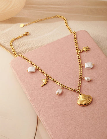 18K Gold-Plated Stainless Steel Tarnish-Free Waterproof Shell & Charm Necklace Necklace & Chains