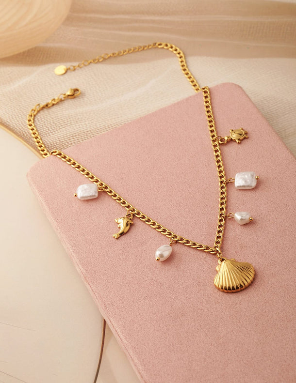 18K Gold-Plated Stainless Steel Tarnish-Free Waterproof Shell & Charm Necklace Necklace & Chains