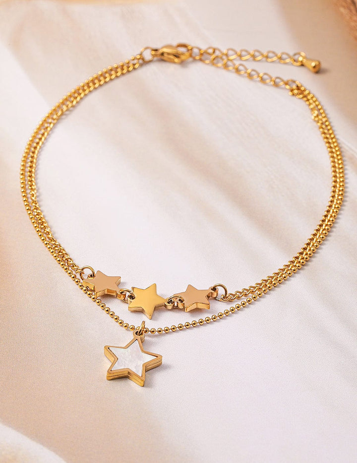 18K Gold Plated Stainless Steel Tarnish-Free Waterproof Star Charm Anklet Anklet