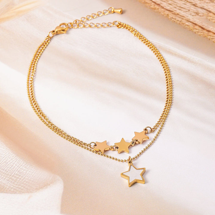 18K Gold Plated Stainless Steel Tarnish-Free Waterproof Star Charm Anklet Anklet