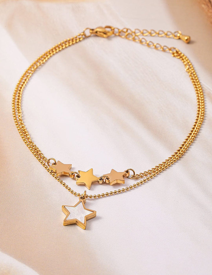 18K Gold Plated Stainless Steel Tarnish-Free Waterproof Star Charm Anklet Anklets