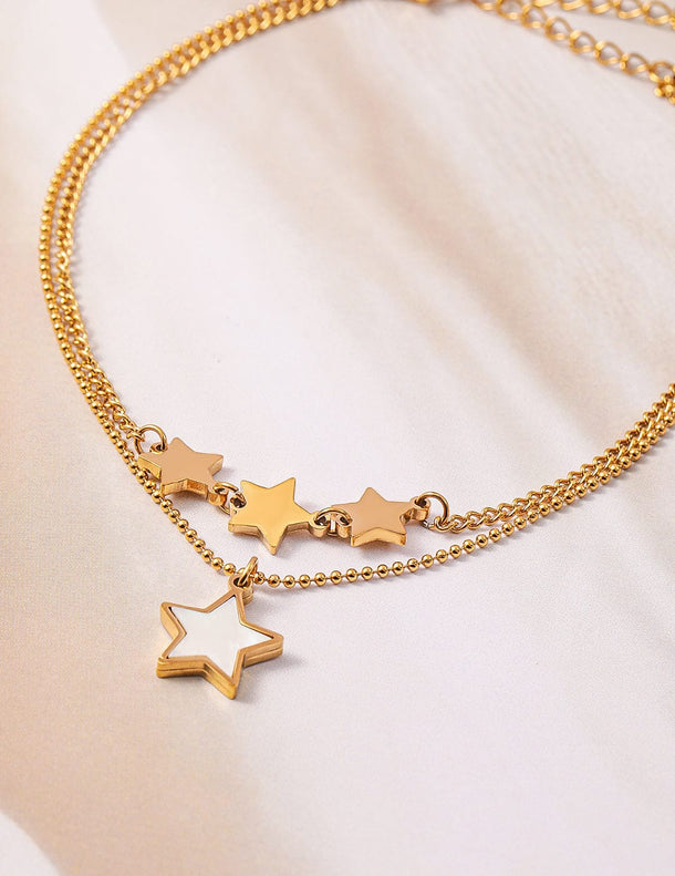 18K Gold Plated Stainless Steel Tarnish-Free Waterproof Star Charm Anklet Anklets