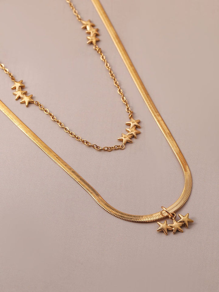 18K Gold Plated Stainless Steel Tarnish-Free Waterproof Star Charm Layered Necklace Necklace