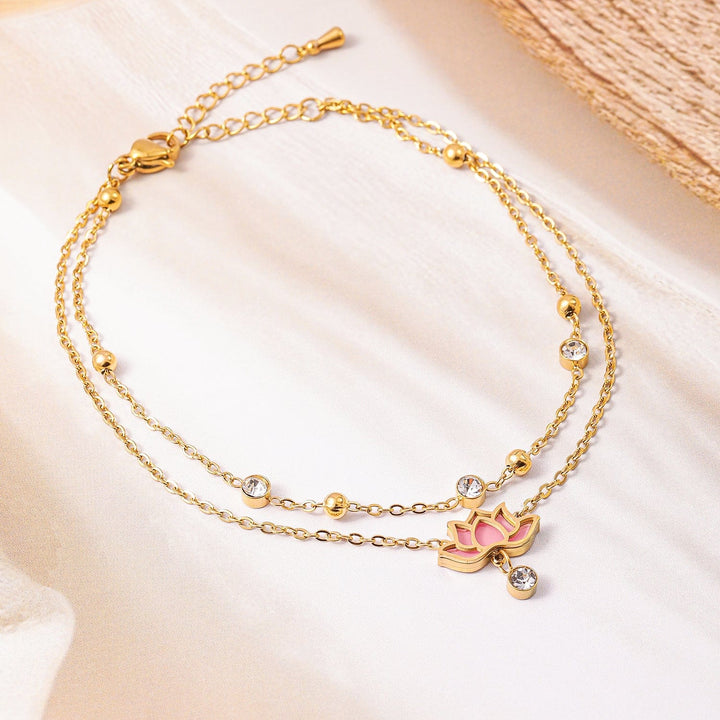 18K Gold Plated Stainless Steel Tarnish-Free Waterproof Zirconia Studded Anklet Anklet