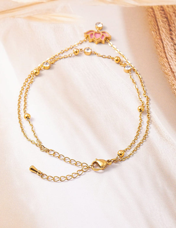 18K Gold Plated Stainless Steel Tarnish-Free Waterproof Zirconia Studded Anklet Anklets