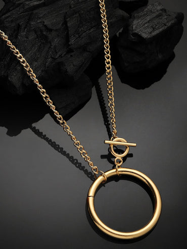 18K Gold Plated Statement Round Pendant Necklace with Toggle Clasp Necklace & Chains
