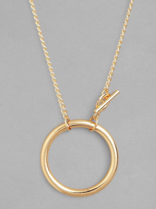 18K Gold Plated Statement Round Pendant Necklace with Toggle Clasp Necklace & Chains