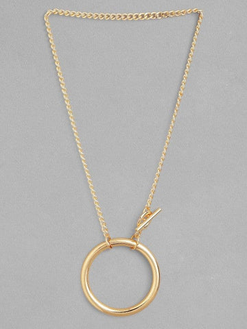 18K Gold Plated Statement Round Pendant Necklace with Toggle Clasp Necklace & Chains