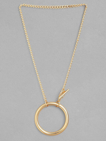 18K Gold Plated Statement Round Pendant Necklace with Toggle Clasp Necklace & Chains