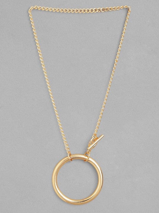 18K Gold Plated Statement Round Pendant Necklace with Toggle Clasp Necklace & Chains