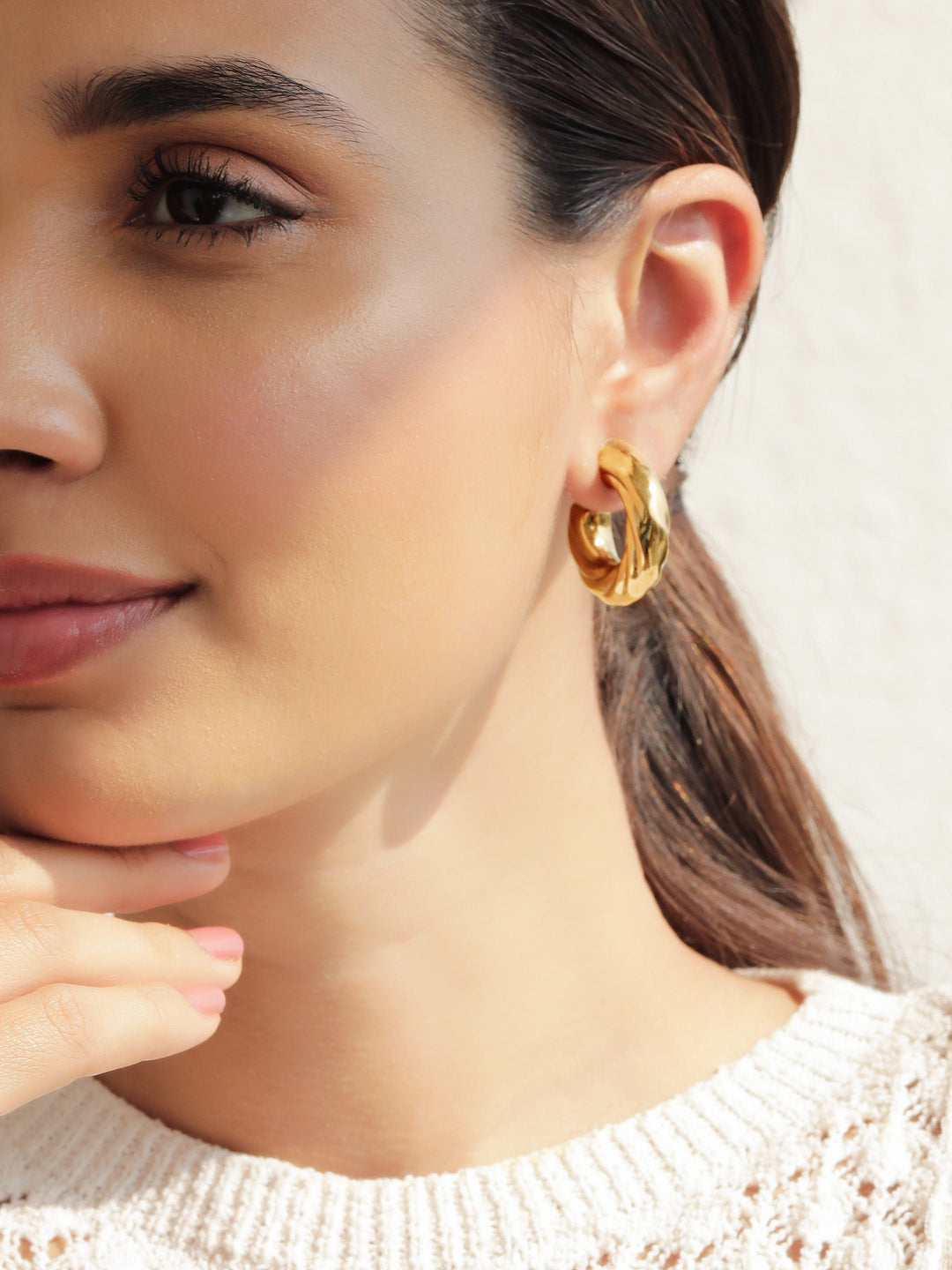 18k Gold plated Tarnish free water proof Waves of gold solid Hoop Earrings Earrings