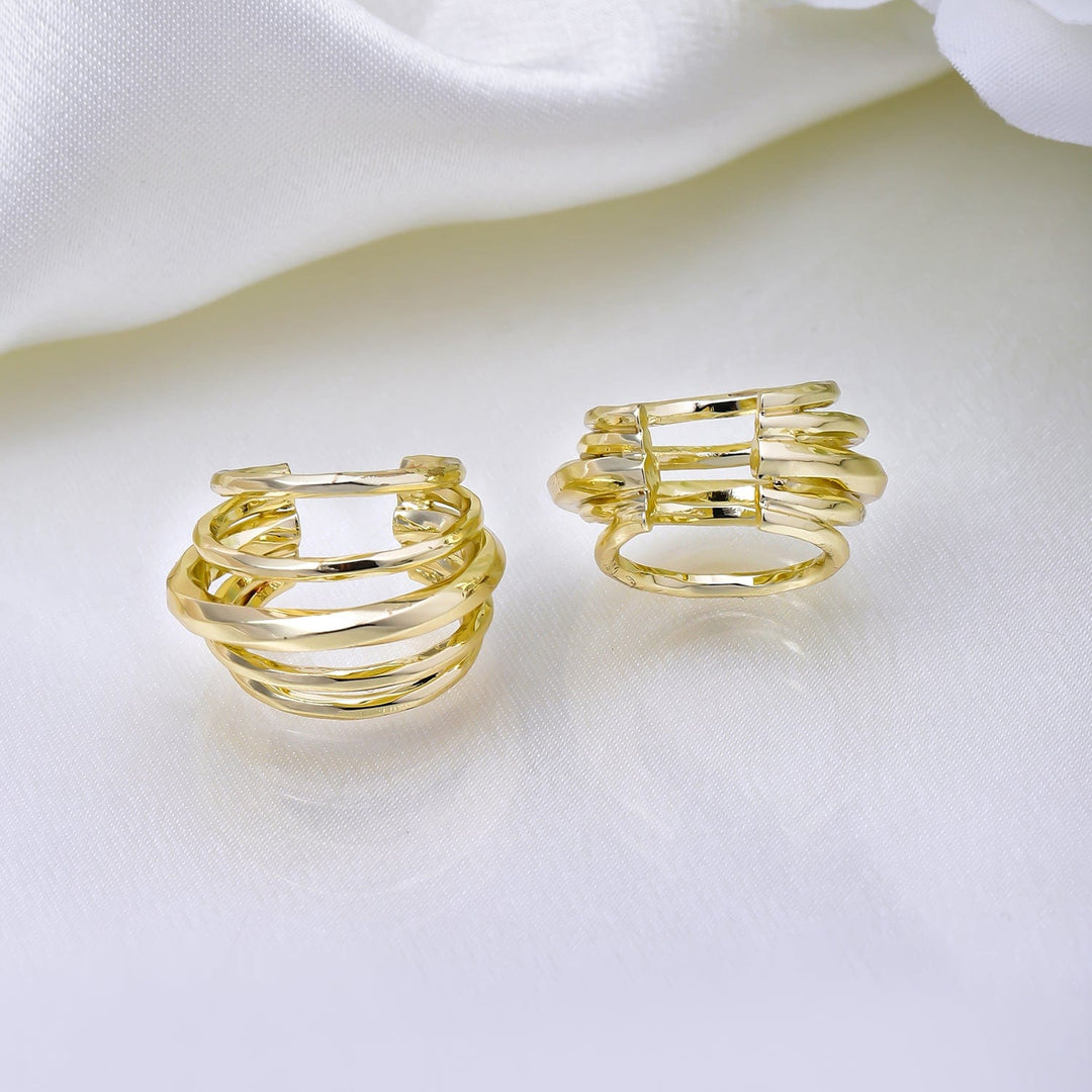 18K Gold-Plated Textured Multi-Band Ear Cuff Earrings Ear Cuff