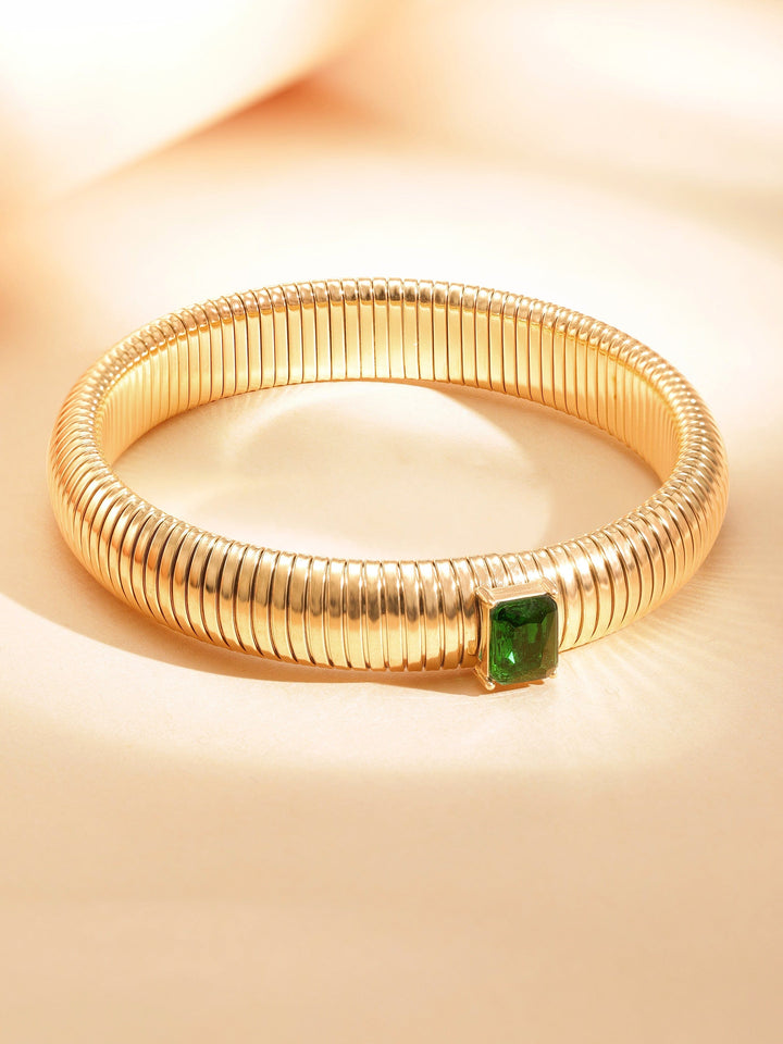 18k Gold Plated  water proof Stainless Twilight Spiral  of shimmer  with Green stone bracelet Earrings