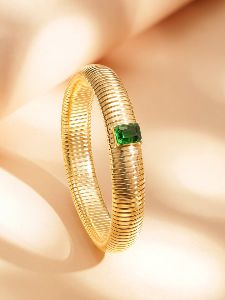 18k Gold Plated  water proof Stainless Twilight Spiral  of shimmer  with Green stone bracelet Earrings