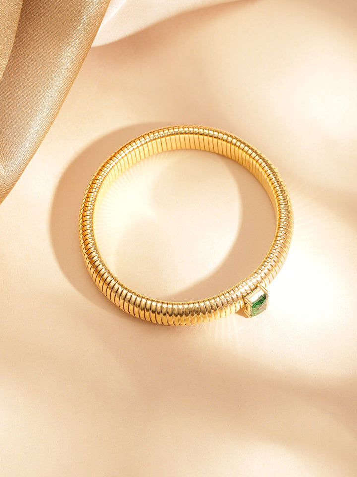 18k Gold Plated  water proof Stainless Twilight Spiral  of shimmer  with Green stone bracelet Earrings