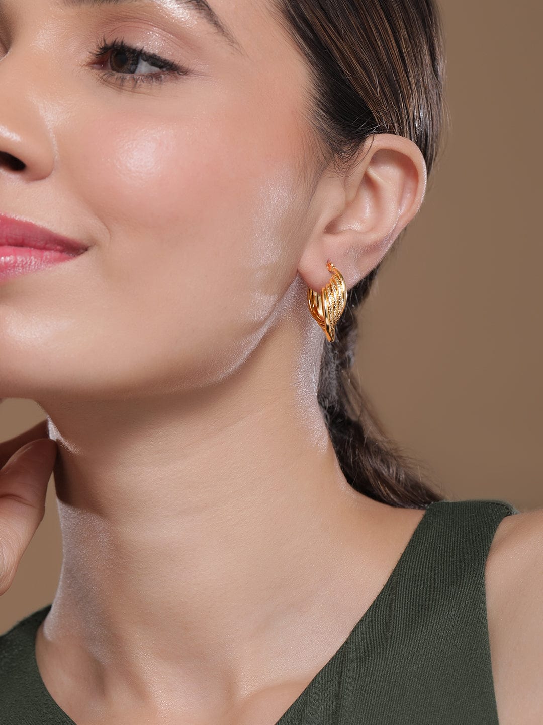 18K Gold Plated Winged Leaf Design Stud Earrings - Elegant Statement Jewelry Stud Earrings