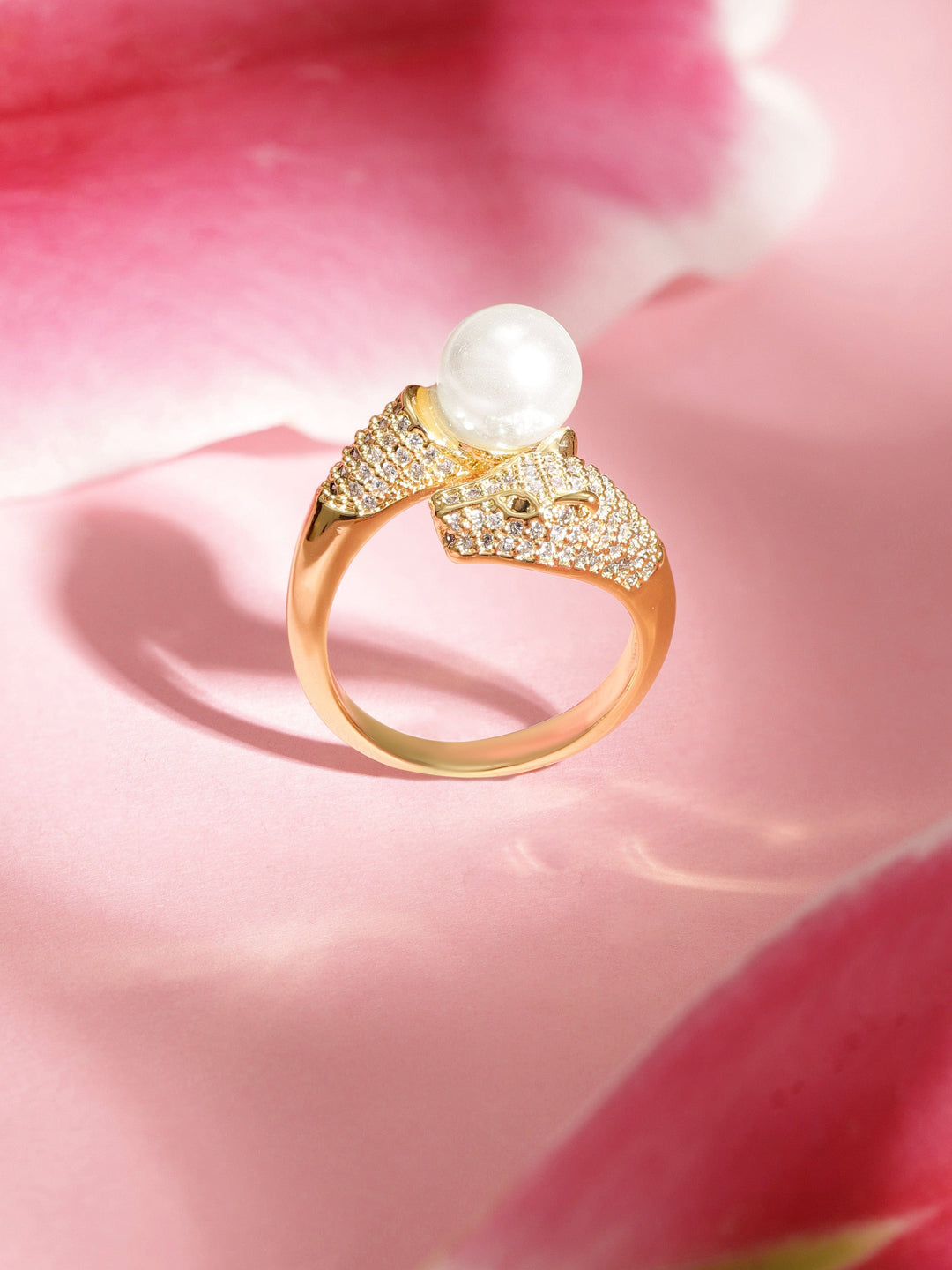 18k Gold Plated zircon stone with statement pearl finger rings Rings