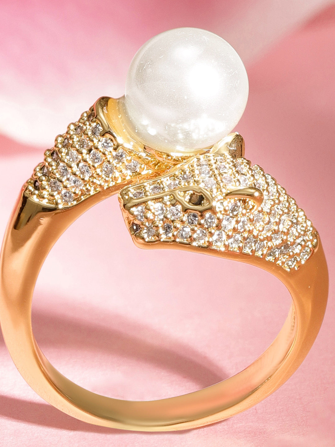 18k Gold Plated zircon stone with statement pearl finger rings Rings