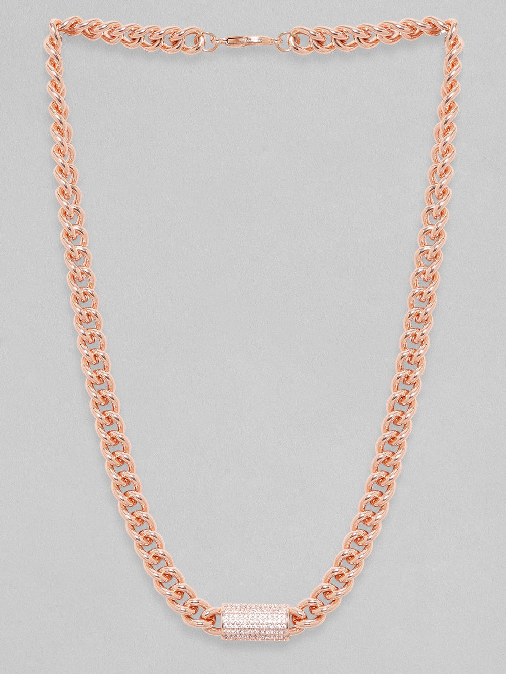 18K Rose Gold Cuban Chain Premium Crystal Studded Necklace Chain & Necklaces