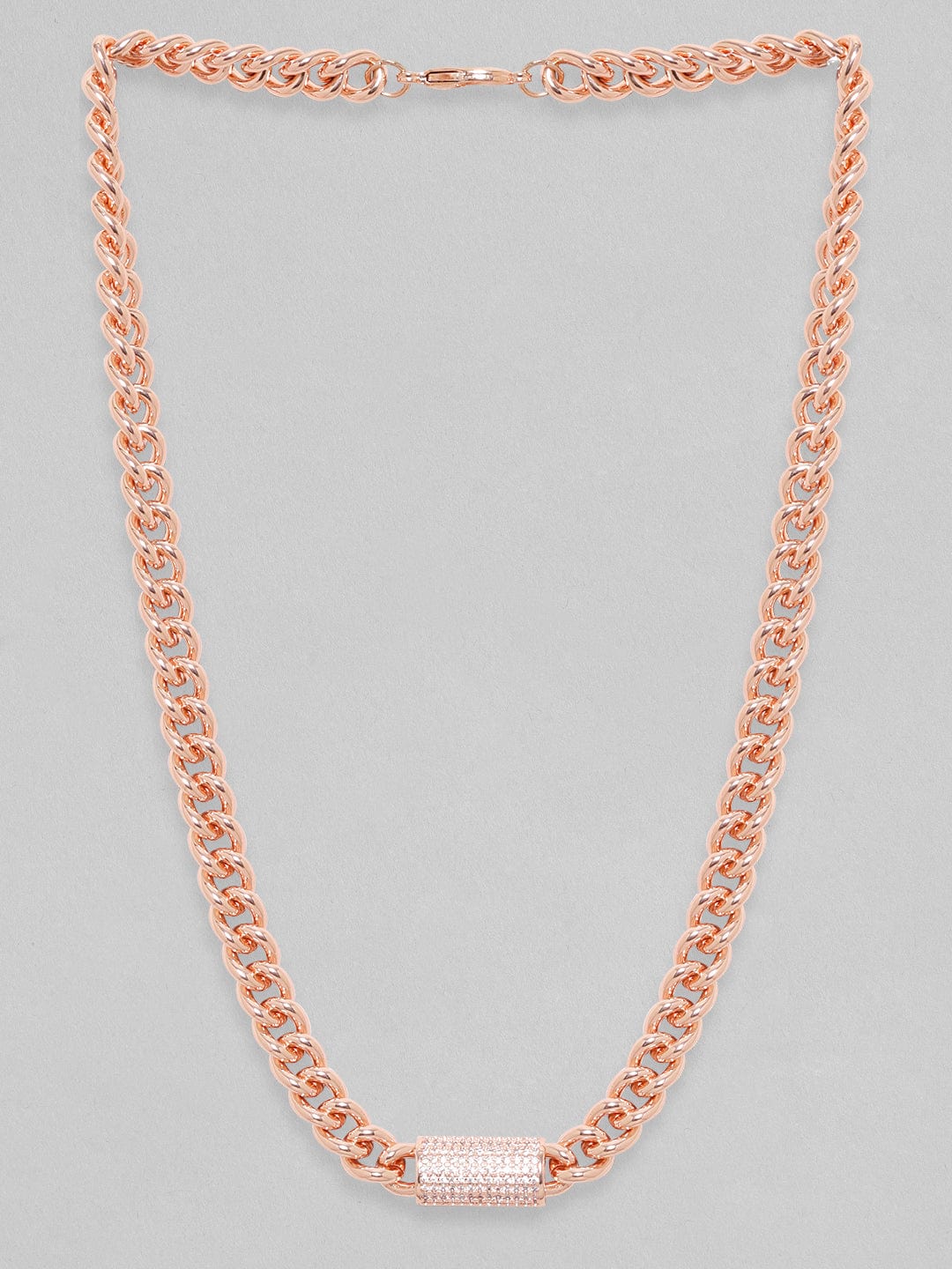 18K Rose Gold Cuban Chain Premium Crystal Studded Necklace Chain & Necklaces