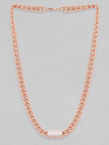 18K Rose Gold Cuban Chain Premium Crystal Studded Necklace Chain & Necklaces