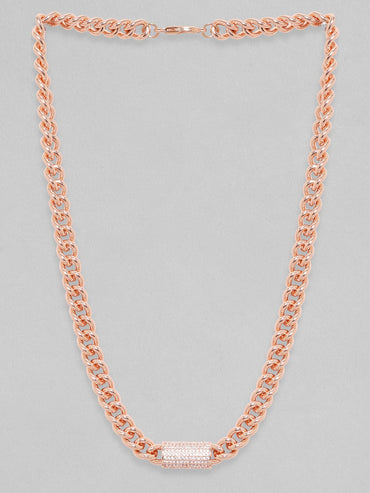 18K Rose Gold Cuban Chain Premium Crystal Studded Necklace Chain & Necklaces