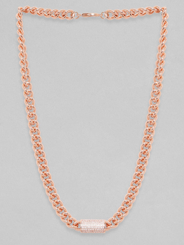 18K Rose Gold Cuban Chain Premium Crystal Studded Necklace Chain & Necklaces