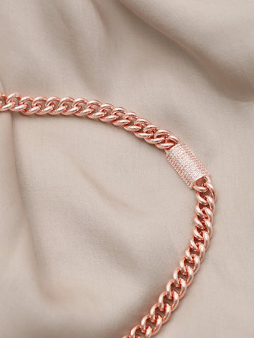 18K Rose Gold Cuban Chain Premium Crystal Studded Necklace Chain & Necklaces