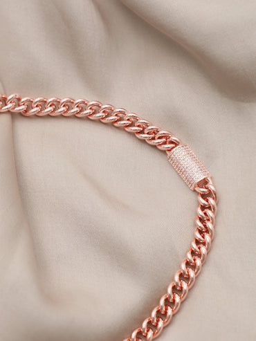 18K Rose Gold Cuban Chain Premium Crystal Studded Necklace Chain & Necklaces