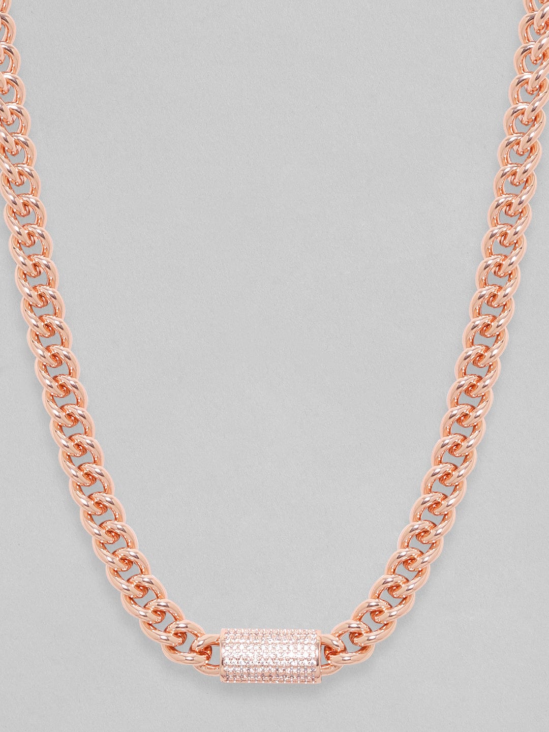 18K Rose Gold Cuban Chain Premium Crystal Studded Necklace Chain & Necklaces